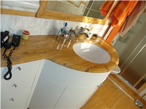 Travertino Giallo Bathroom Vanity Top, Travertino Giallo Yellow Travertine Bathroom Vanity Top