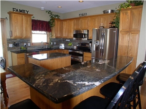 Island Metallic, Opalescence Granite Perimeter Tops, Opalescence Black Granite Kitchen Countertops
