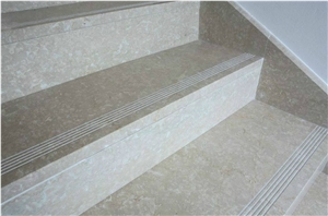 Crema Fosil Beige Limestone Stairs, Steps
