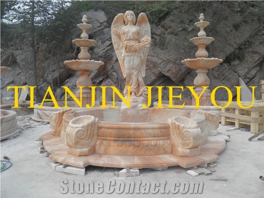 Garden Marble Fountain with Statue, Pink Marble Fountain