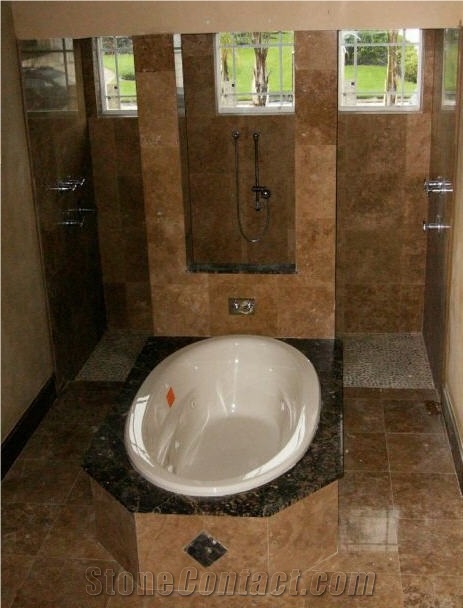 Noce Dark Travertine Bathroom Design, Noce Dark Brown Travertine Bathroom Design