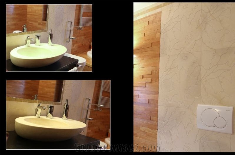 Bathroom in Pietra Samarcanda Limestone, Samarcanda Beige Limestone Bath Design