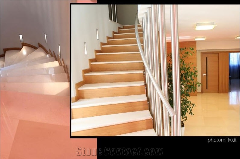 Biancone Apricena Limestone Stairs, Biancone Apricena Beige Limestone Stairs