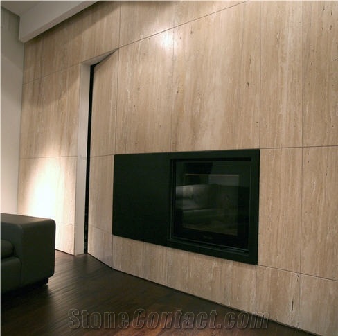 Mexican Noce Travertine Fireplace