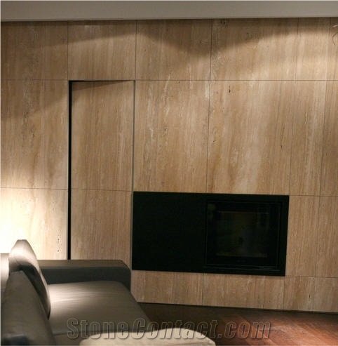 Mexican Noce Travertine Fireplace