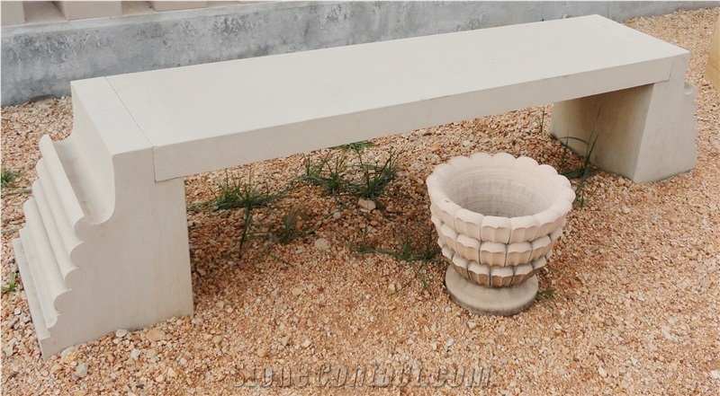 Garden Bench and Table, White Sandstone Bench, Mint White Sandstone Garden Bench