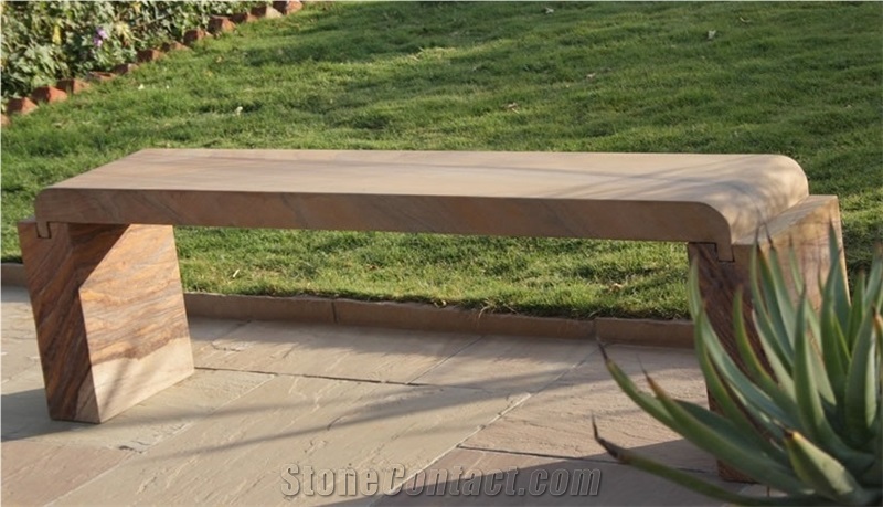 Garden Bench and Table, White Sandstone Bench, Mint White 