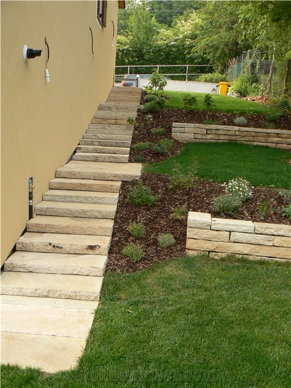 Mint Yellow Sandstone Exterior Steps & Stairs, Stair Risers