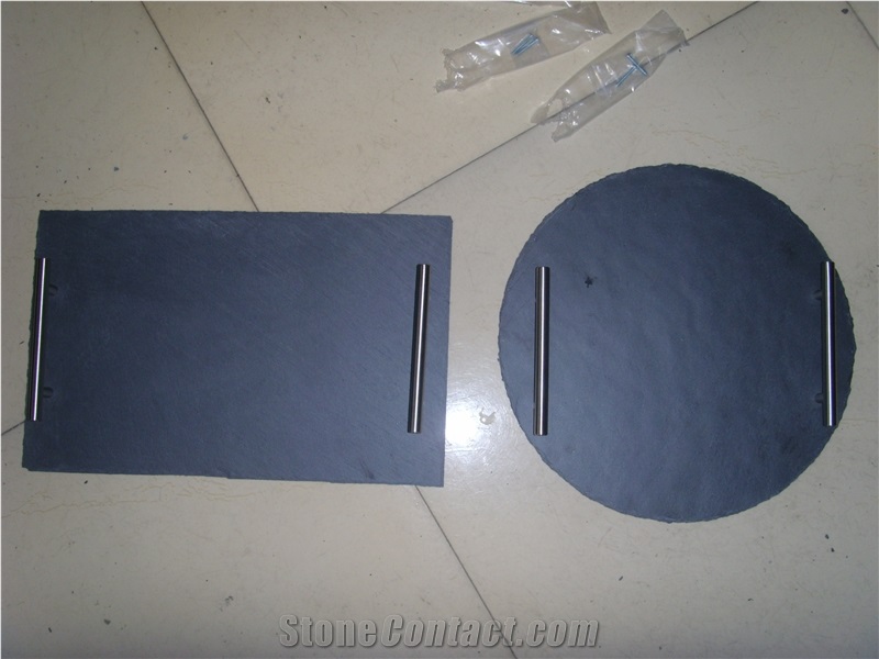 Slate Placemat with Stainless Handles, Black Slate Handles