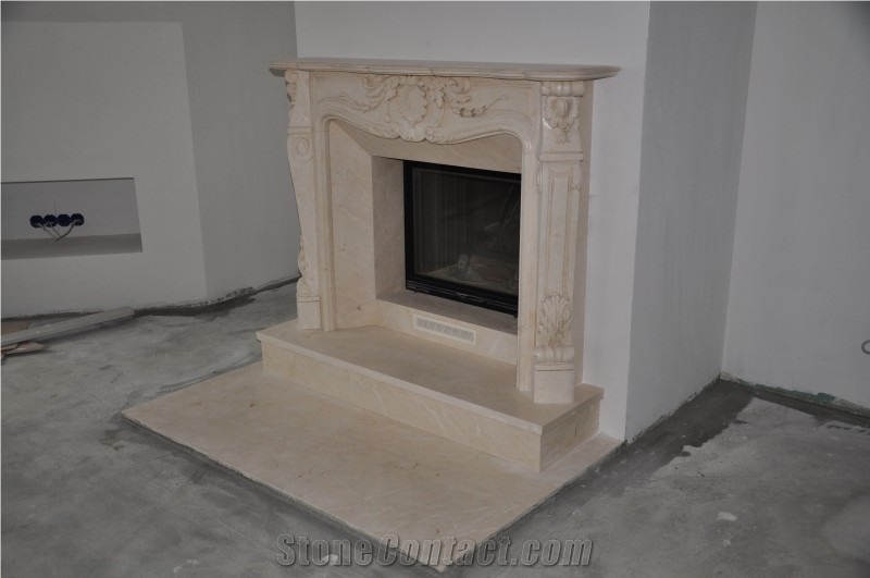 Botticino Perlato Limestone Fireplace