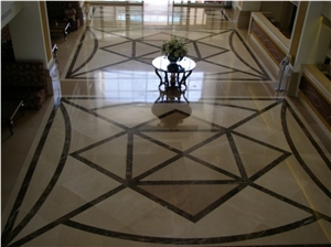 Dark Emperador Marble and Crema Marfil Marble Floor Pattern