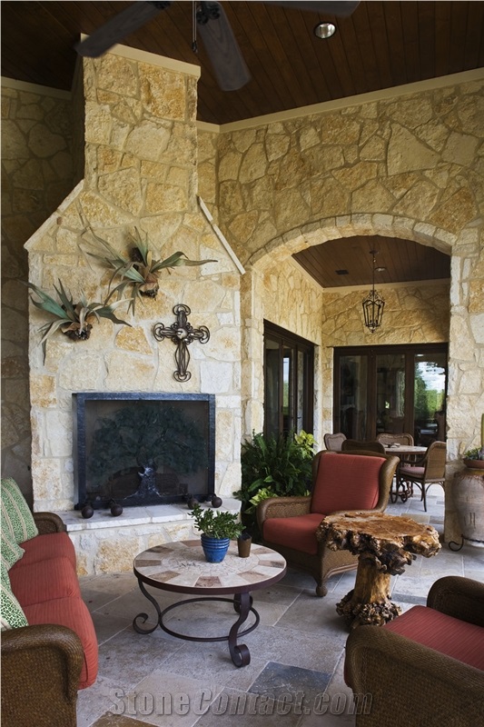 Texas Gold Sandstone, Irregular Builder Fireplace