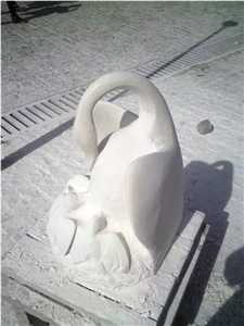 Vratza Limestone Carved Swans Sculpture, Vratza Beige Limestone Sculpture