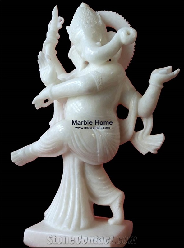 Religious Ganesh White Marble Statue