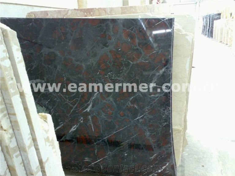 Red Black Marble Polished Floor Tiles, Wall Tiles, Teos Fire Marble Tiles & Slabs