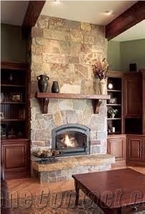 Boulder Fireplace, Beige Sandstone Fireplace