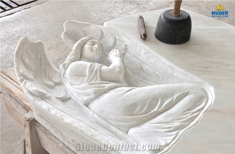 Branco Estremoz Marble Angel Sculpture, Branco Estremoz White Marble Angel Sculpture