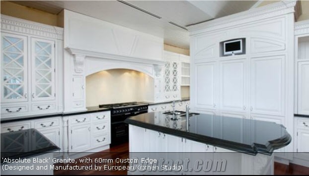 Absolute Black Granite Countertop With 60mm Custom Edge From