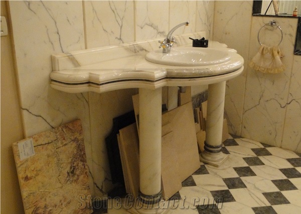 Bathroom Top in Statuario Marble, Lasa Bianco Statuario White Marble Bathroom Top