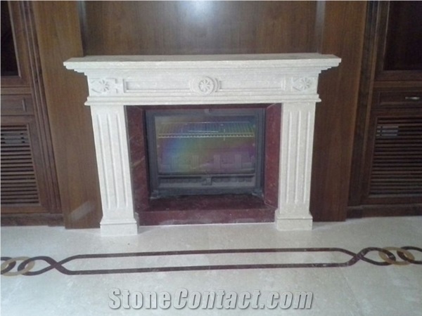 Botticino Classico Marble Fireplace, Botticino Classico Beige Marble Fireplace
