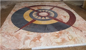 Building Entrance Pattern - Verdun with Diana Rose Marble, Diana Rose Pink Marble Medallion