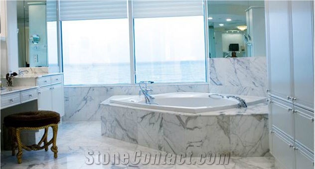 Arabescato Carrara White Marble Bathroom Design