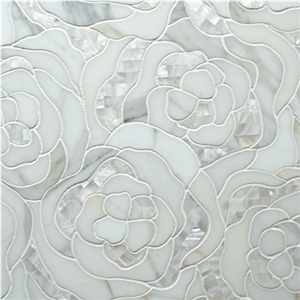 Chrysanthemum Calacatta Gold Marble with Mother Of Pearl Inlay Mosaic