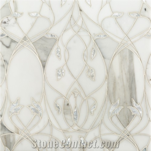 Elysium Garden Calacatta Gold Marble with White Rivershell Leaves