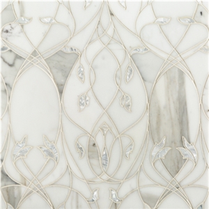 Elysium Garden Calacatta Gold Marble with White Rivershell Leaves
