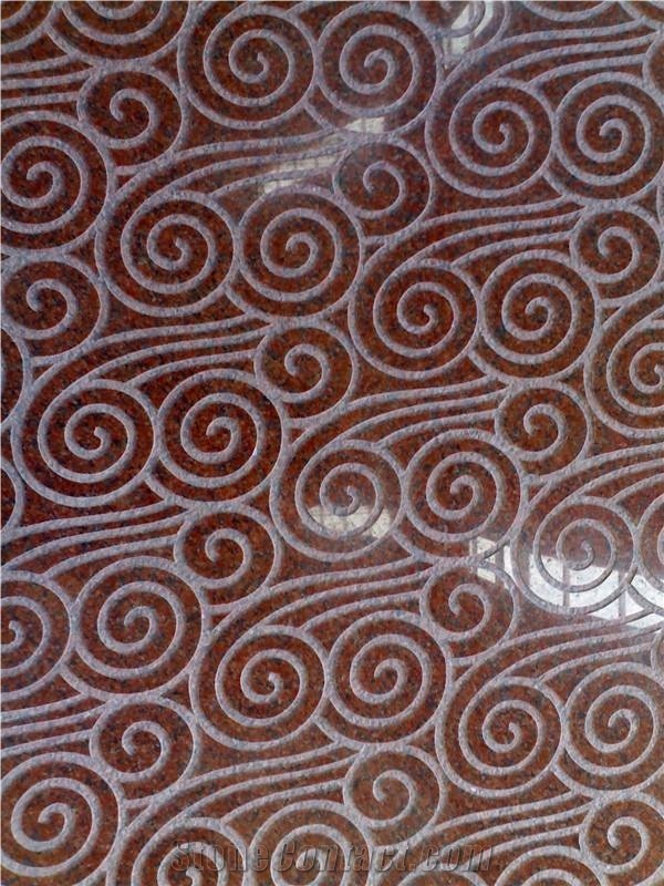 3d Natural India Red Carved Granite Feature Wall Panel