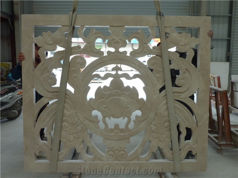 Decor 3d Carved Stone Relief Wall Cladding Panel, Beige Marble Wall