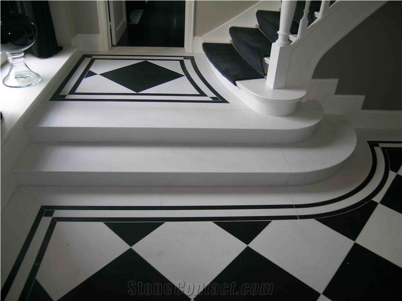 Bianco P Marble and Noir De Mazy Limestone Floor Design Pattern