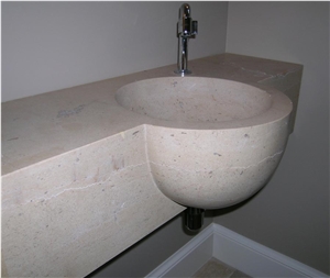 Massangis Clair Limestone Bathroom Top, Massive Sink, Massangis Clair Beige Limestone Bathroom Top