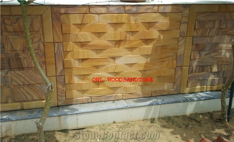 Wall Cladding Stone, Decorative Stone Tile, Teak Wood Sandstone