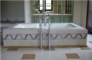 Limestone with Mosaic Line Bath Tub Surround