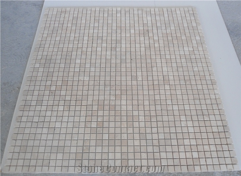 Travertine Mosaic Tile Tumbled, 2.3x2.3x1 Mosaic Beige Travertine