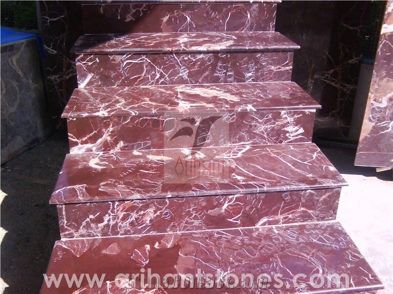 Red Levante Marble India Stairs, Riser, Steps