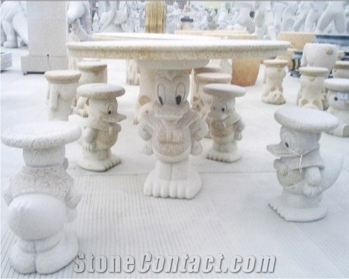 Cartoon Design Granite Table and Chair for Garden, Garden Stone Table Sets, G682 Yellow Granite Table Sets