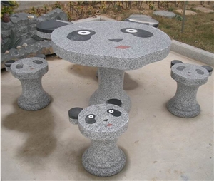 Carved Granite Garden Table Chair, Panda Table and Chair, G603 Grey Granite Garden Table