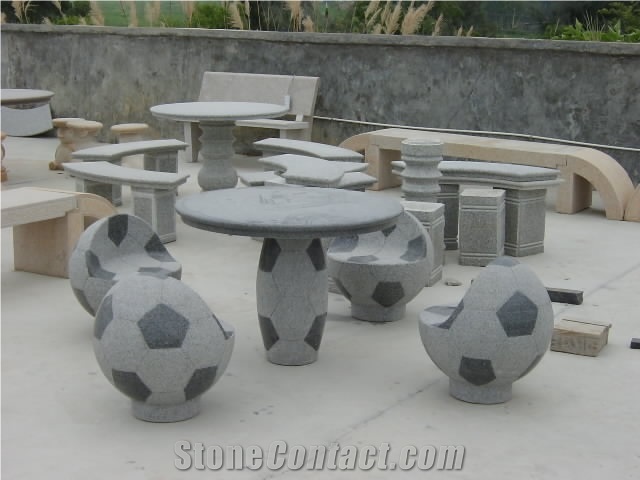 Football Design Granite Table& Chairs, Garden Landscaping Granite Furniture, G603 Grey Granite Table
