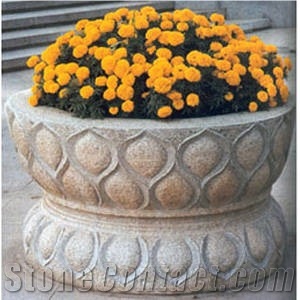 G682 Yellow Granite Flowerpots, Custom Cavred Granite Flowerspots, G682 Rusty Yellow Granite Pots