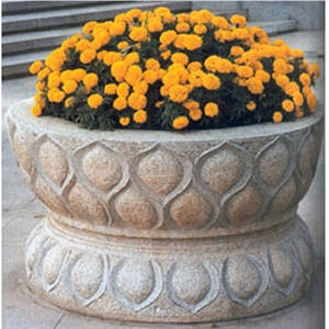 G682 Yellow Granite Flowerpots, Custom Cavred Granite Flowerspots, G682 Rusty Yellow Granite Pots