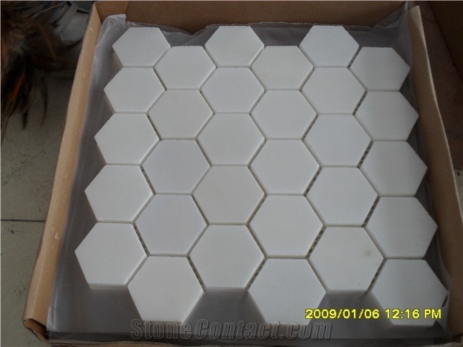 Jade White Marble Mosaic, Hexagonal Marble Mosaic Floor Tiles