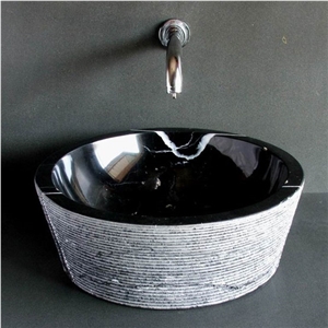 Nero Marquina Marble Sink, Black and White Marble Basin