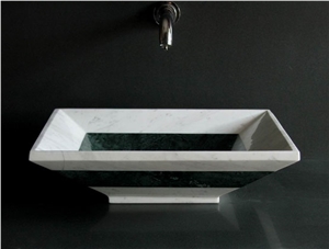 Volakas White Marble Basins, Retangle White Marble Sink