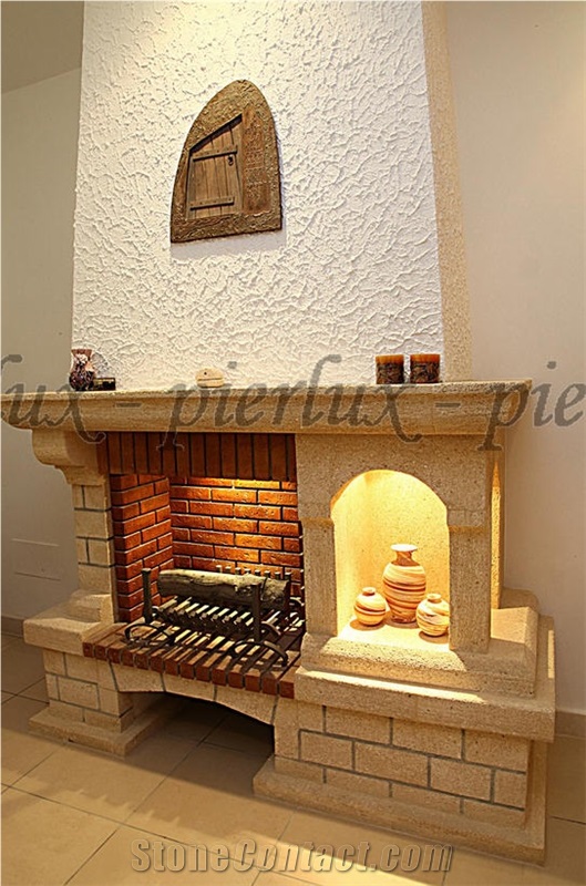 Beige Sandstone Fireplace