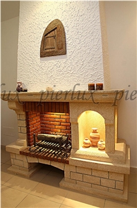 Beige Sandstone Fireplace