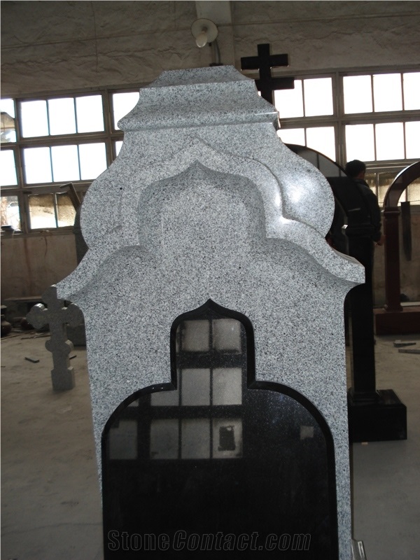 Indian Black Russian Style Headstone, Black Granite Headstone