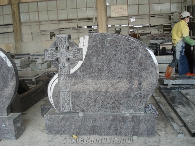 Orion Blue Granite Headstone, Blue Granite Cross Tombstone