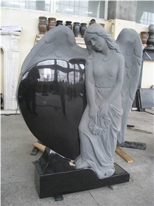 China Absolute Black Granite Tombstone with Carved Angel